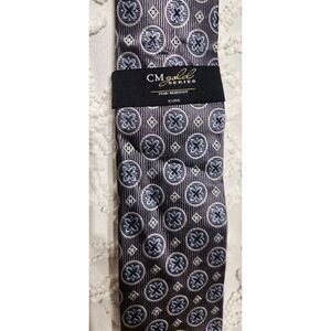 CM Gold Series Silk Tie XLong Length Geometric Floral Navy Wedding Church Formal